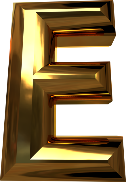 Letters in Gold. 3D Capital Letter E